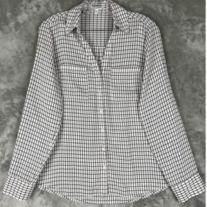 Express The Portofino Shirt Slim Fit White Black Windowpane Grid Button Up Small